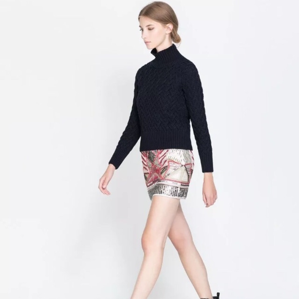 Zara beaded sequin embellished mini skirt NWT Med